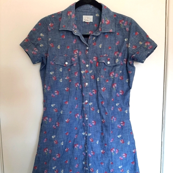Levi's Floral Jean Pearl Snap Dress - Small - Picture 1 of 15